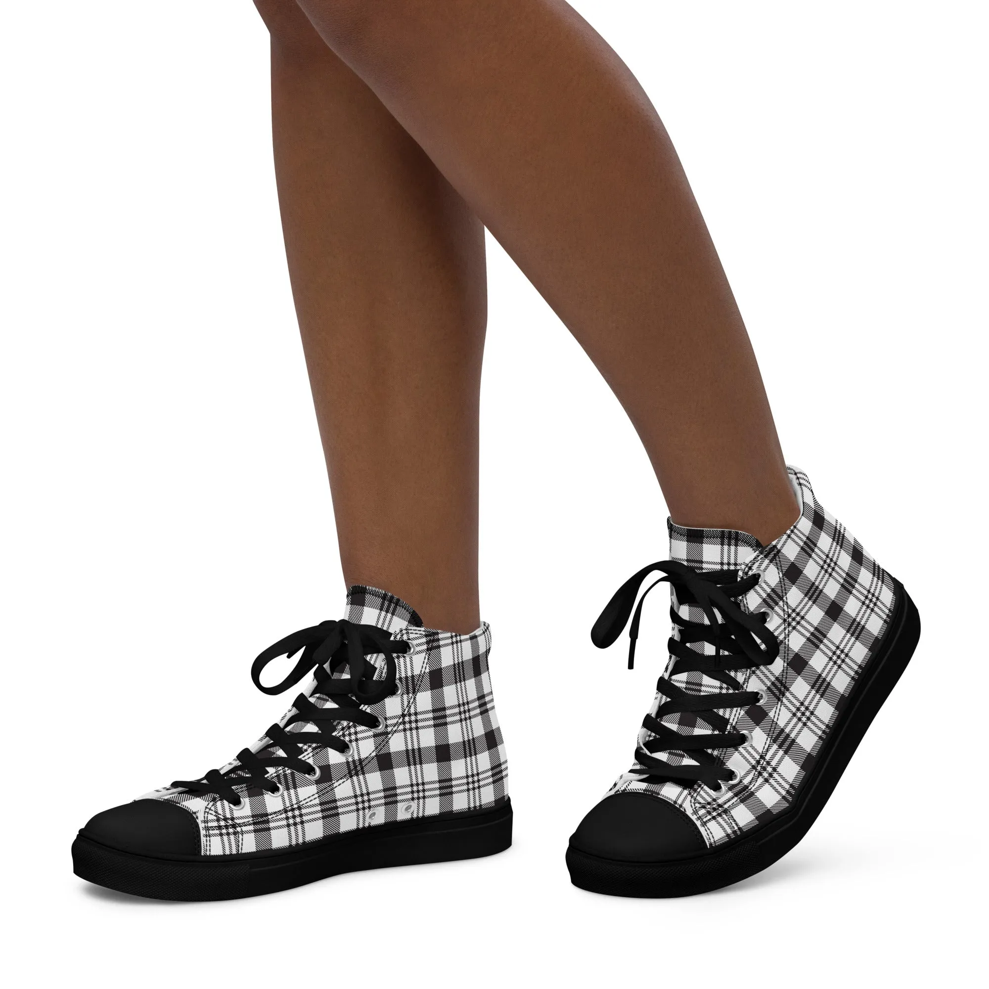Baskets hautes en toile femme "Carreaux noirs et blancs"