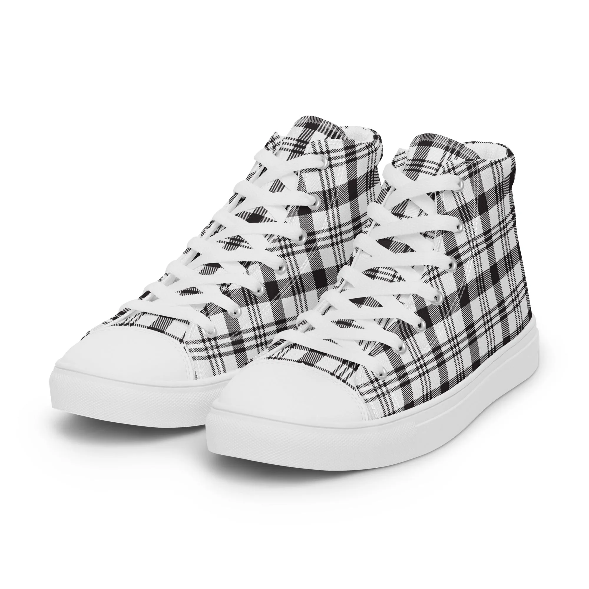 Baskets hautes en toile femme "Carreaux noirs et blancs"