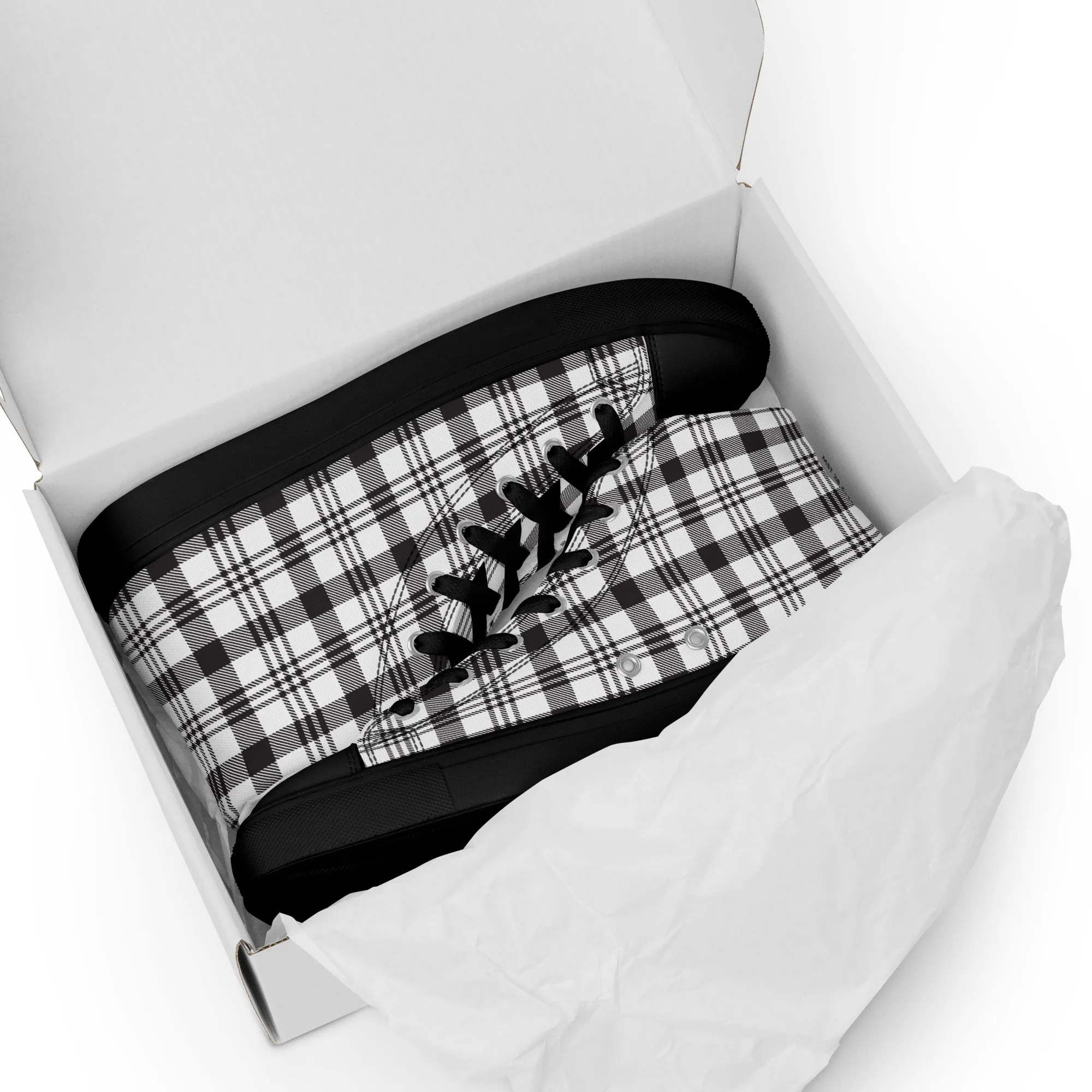 Baskets hautes en toile femme "Carreaux noirs et blancs"