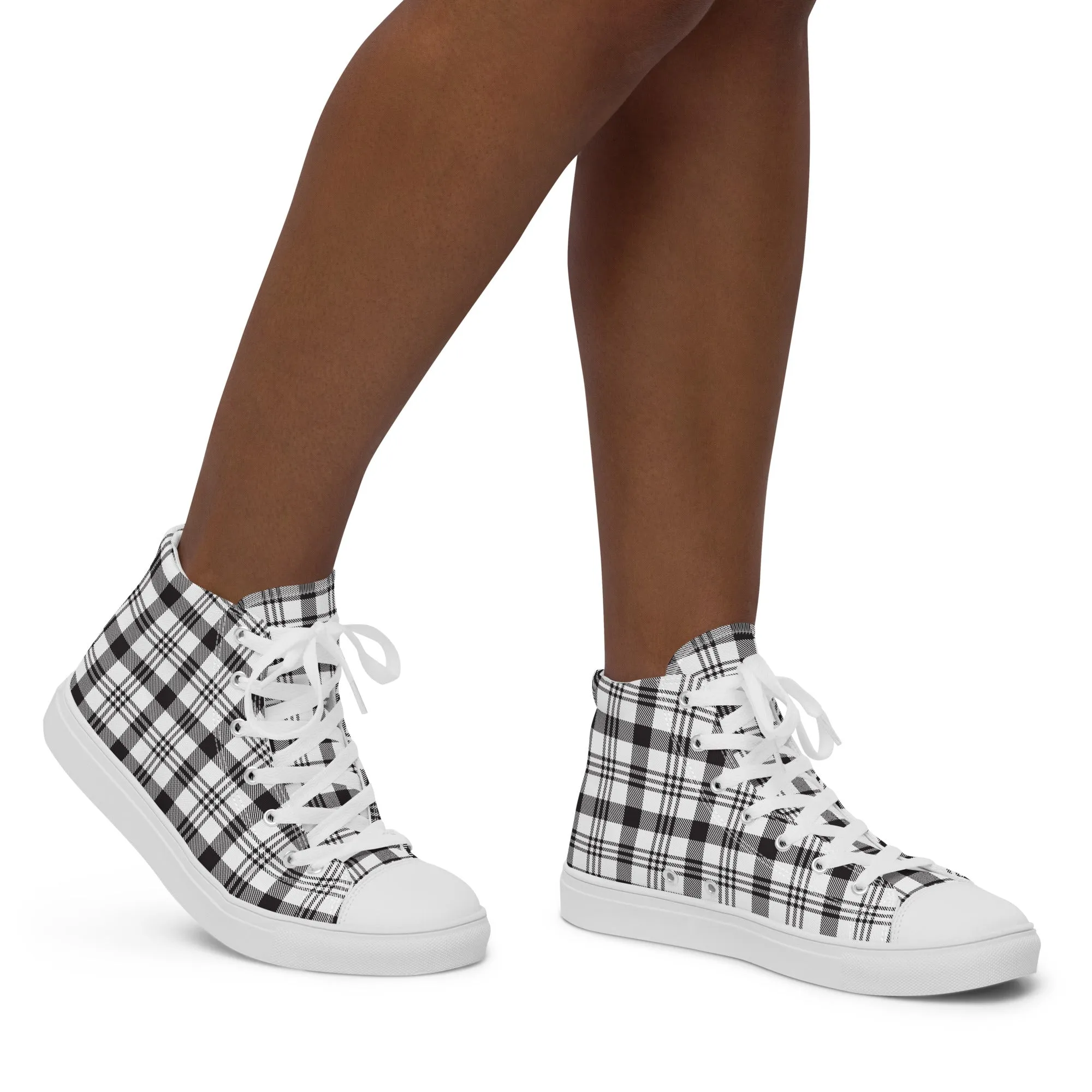 Baskets hautes en toile femme "Carreaux noirs et blancs"