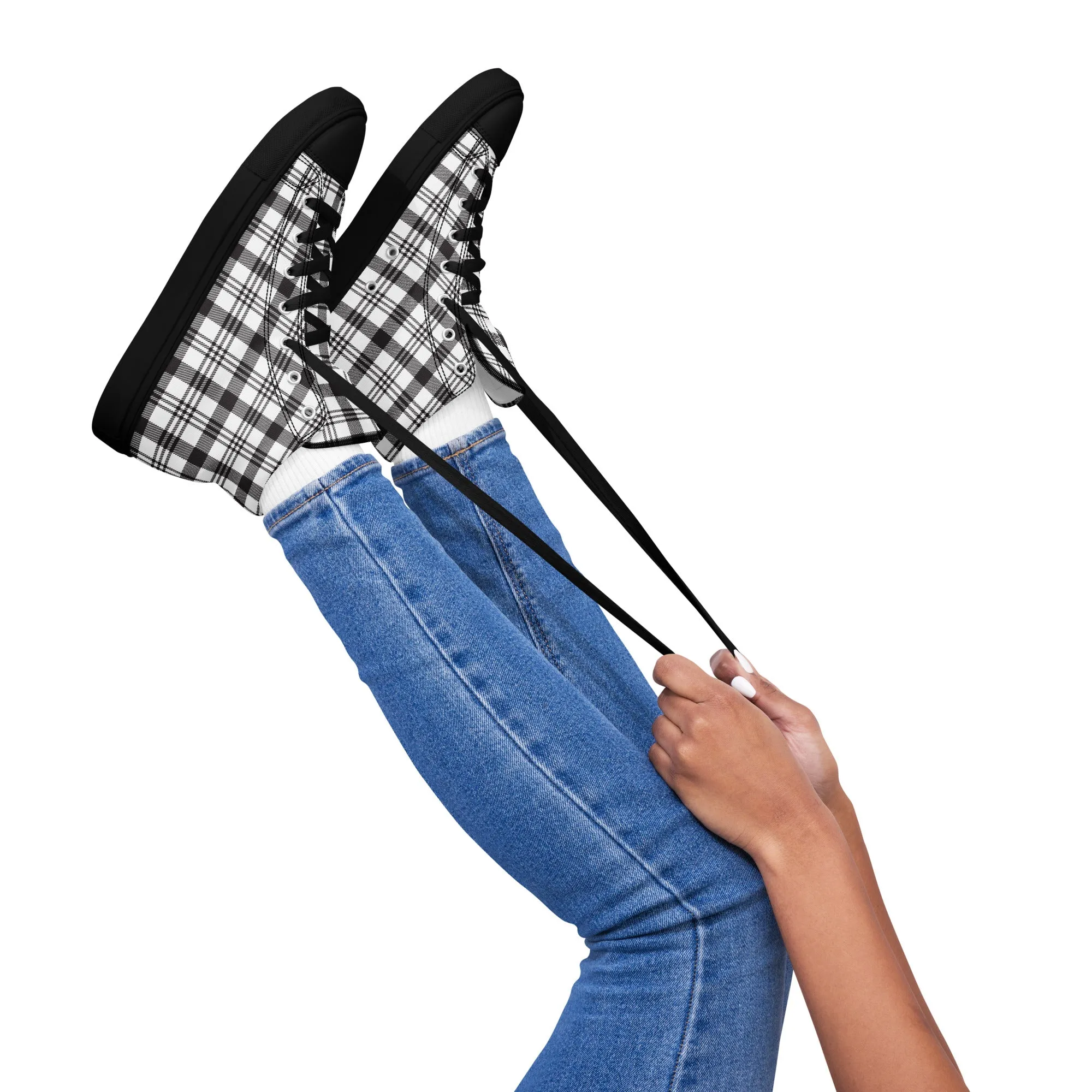Baskets hautes en toile femme "Carreaux noirs et blancs"