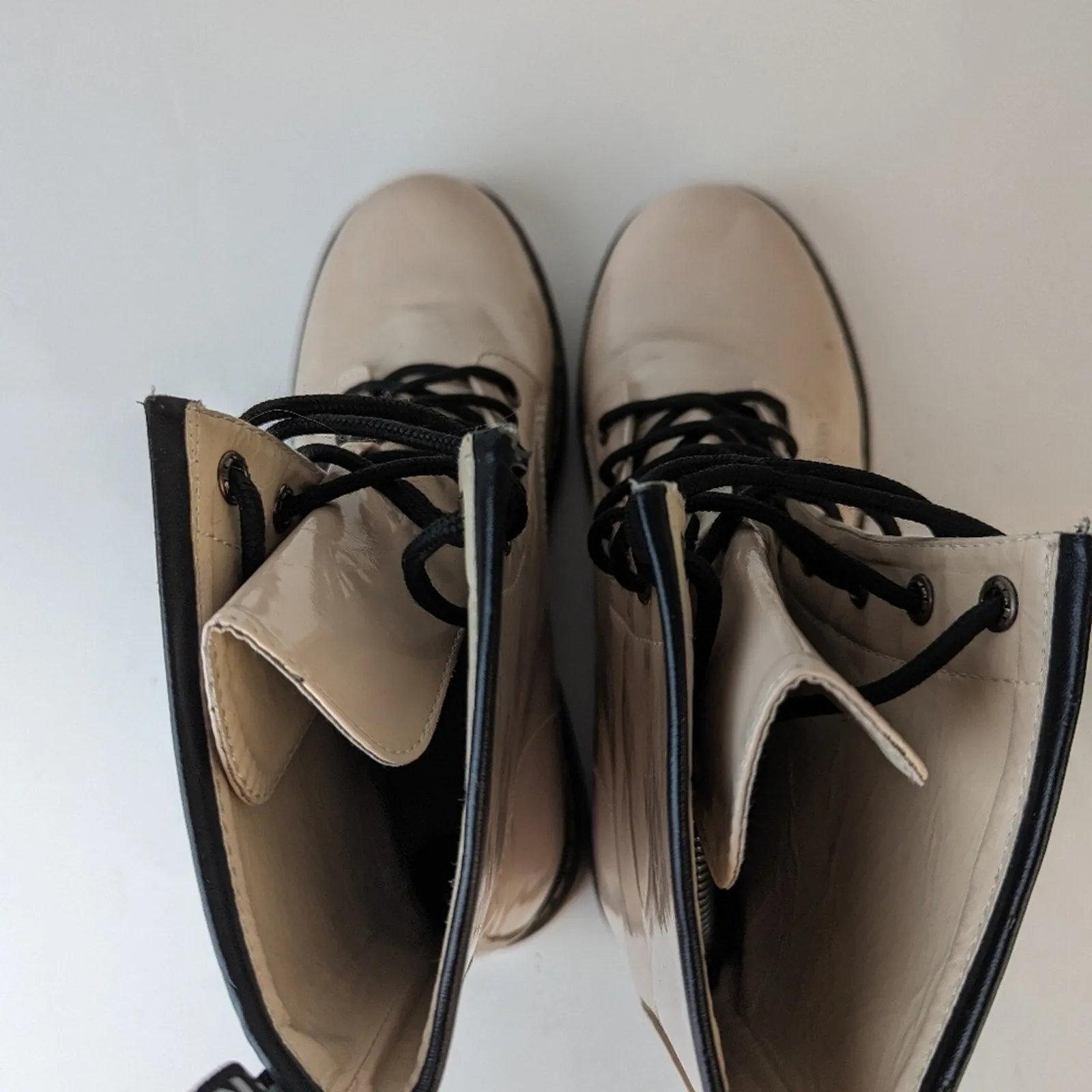 Lady Godiva Vegan Patent Leather Combat Boots - 9