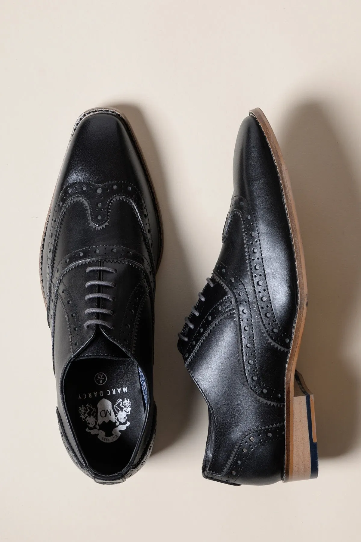 MARCO - Black Grey Leather Wingtip Oxford Shoe
