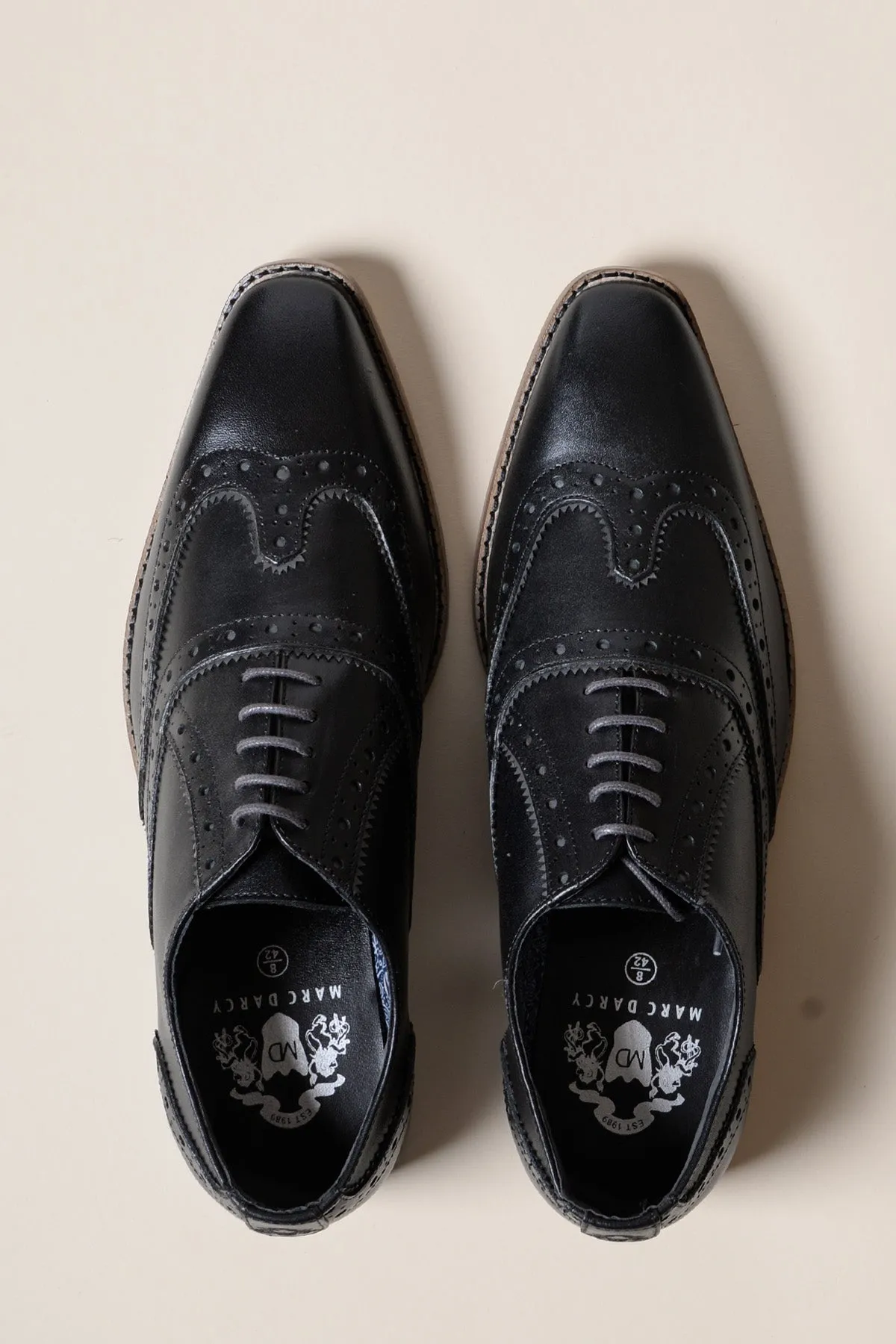 MARCO - Black Grey Leather Wingtip Oxford Shoe