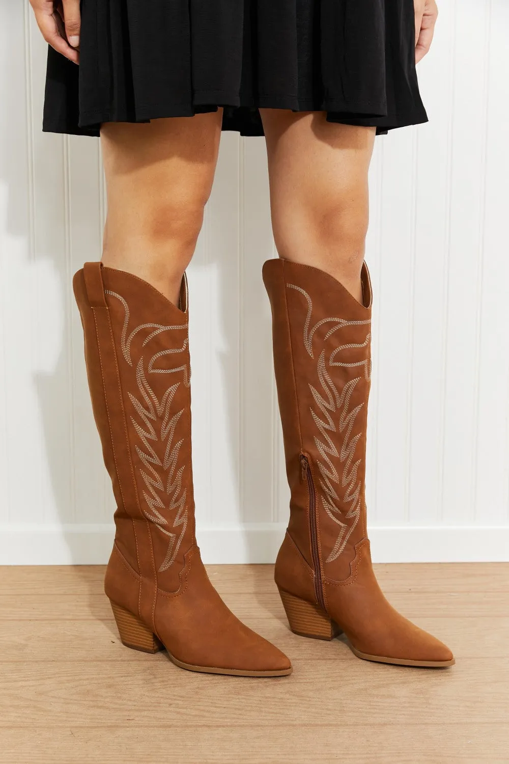 Qupid Cheyenne Nights Embroidered Knee High Cowboy Boots